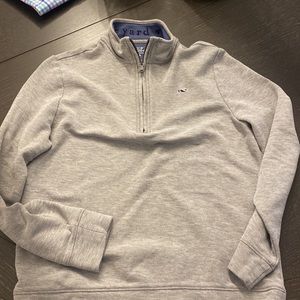 Vineyard Vines Grey Cotton Quarter Zip pullover with Navy Whale Logo, Size Large